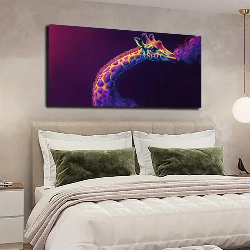 Extremely Vibrant Colorc Giraffe Wall Art Canvas Office Home Room Framed 120x60cm - Bella Home Decor