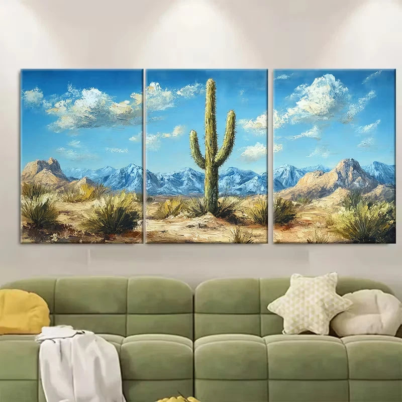 3pcs Cactus in Desert Painting Metal Print Ready to Hang Art - Bella Home Decor