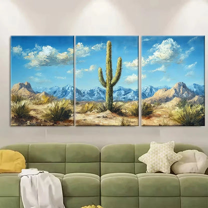 3pcs Cactus in Desert Painting Metal Print Ready to Hang Art - Bella Home Decor