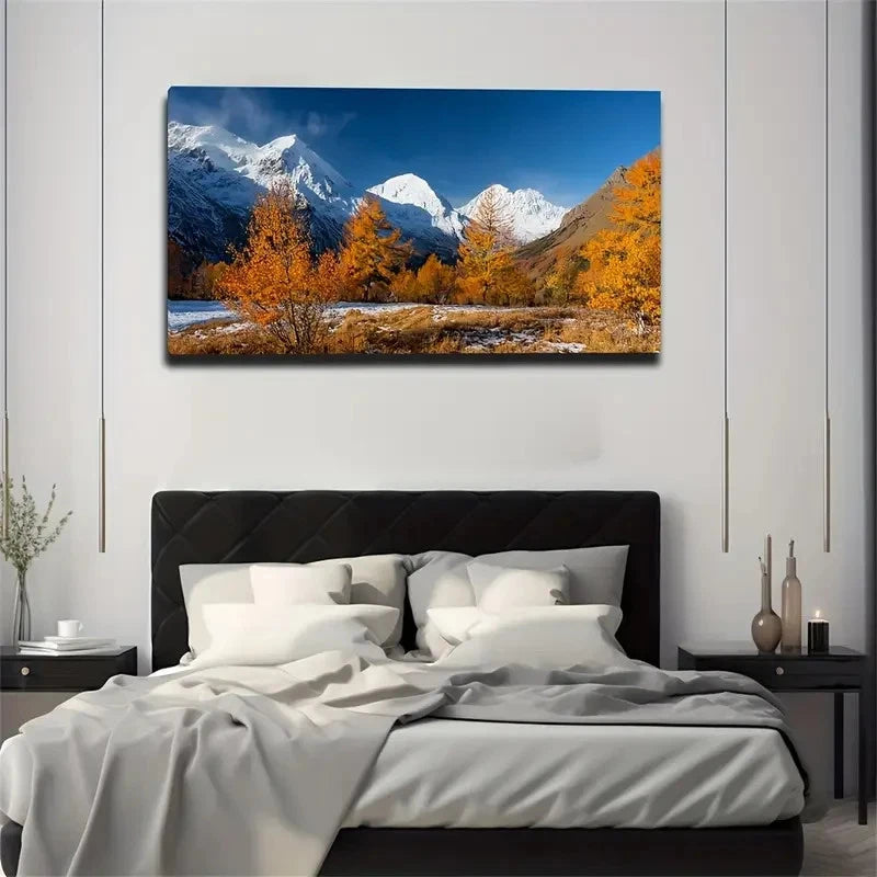 Snow Mountains And Woods Wall Art Canvas Office Home Room Framed 120x60cm