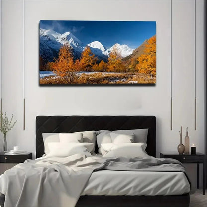Snow Mountains And Woods Wall Art Canvas Office Home Room Framed 120x60cm