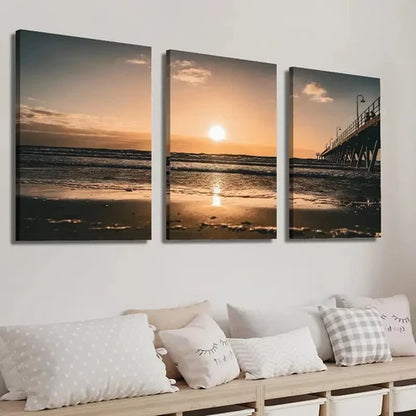 3pcs Vibrant Ocean & Pier Scenery  Wall Art Set Canvas Unframed - High Quality Print 100% Australian Made Wall Canvas