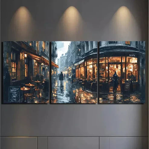 3pcs Rainy Street Scene Wall Art Canvas Unframed - High Quality Print 100% Australian Made Wall Canvas