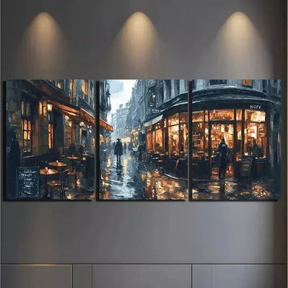 3pcs Rainy Street Scene Wall Art Canvas Unframed - High Quality Print 100% Australian Made Wall Canvas