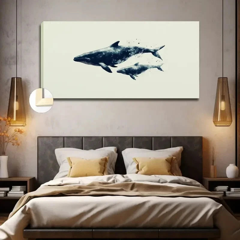 Whale Silhouette Design Wall Art canvas office home room framed 120x60cm - Bella Home Decor