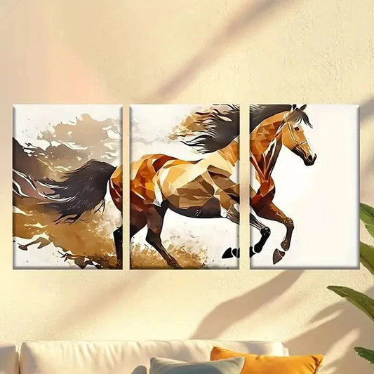 3pcs a horse running in the wind Wall Art Set Canvas Framed 60x90cm - High Quality Print 100% Australian Made Wall Canvas Ready to Hang