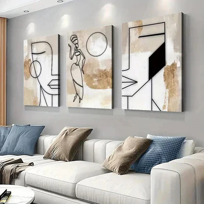 3pcs Neutral Feminine Woman Line  Wall Art Set Canvas Unframed - High Quality Print 100% Australian Made Wall Canvas