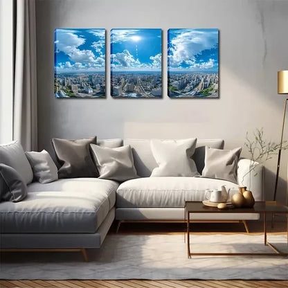 3pcs Blue Sky Above The City Wall Art Set Canvas Framed 60x90cm - High Quality Print 100% Australian Made Wall Canvas Ready to Hang - Bella Home Decor