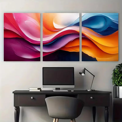 3pcs Vibrant Abstract Multicolor Swirls in Pink Wall Art Set Canvas Framed 50x70cm - High Quality Print 100% Australian Made Wall Canvas Ready to Hang