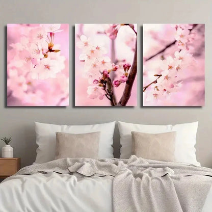 3pcs Cherry Blossom Blush Pink Botanical Flower Metal Print Ready to Hang Art