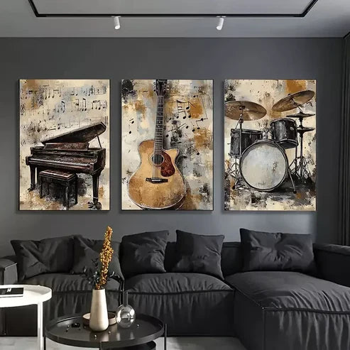 3pcs Vintage Musical Instruments Canvas  Wall Art Canvas Unframed - High Quality Print 100% Australian Made Wall Canvas - Bella Home Decor