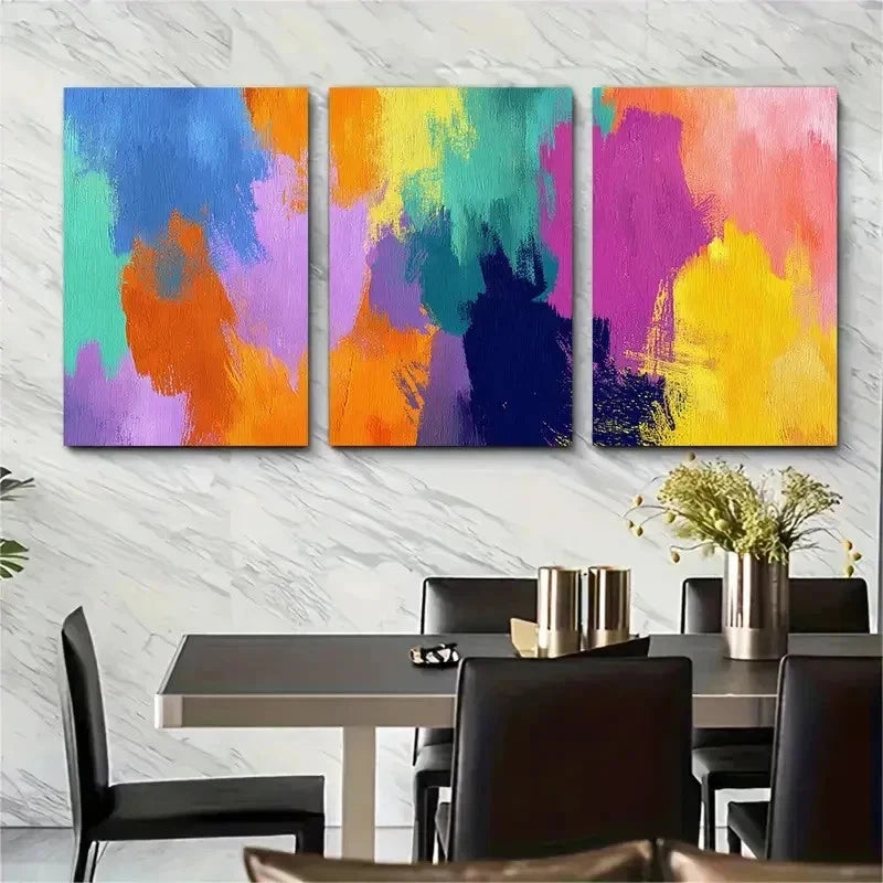 3pcs Bold Colorful Brushstrokes Modern Perfect Wall Art Set Canvas Framed 50x70cm - High Quality Print 100% Australian Made Wall Canvas Ready to Hang - Bella Home Decor