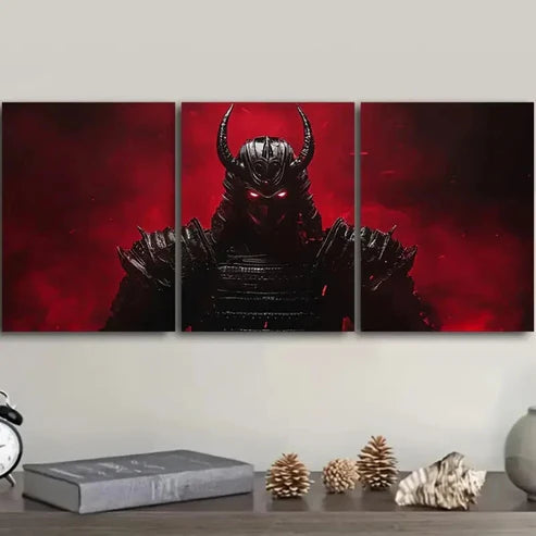 3pcs Crimson Warrior with Black Horns  Wall Art Set Canvas Unframed - High Quality Print 100% Australian Made Wall Canvas - Bella Home Decor