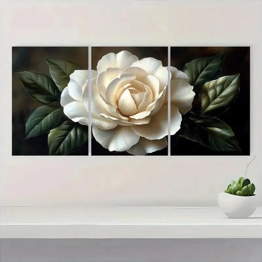 3pcs Elegant White Gardenia Art Print Metal Print Ready to Hang Art