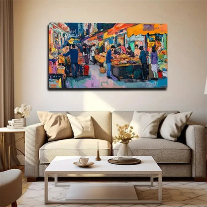 People The Market Wall Art Canvas Office Home Room Framed 120x60cm