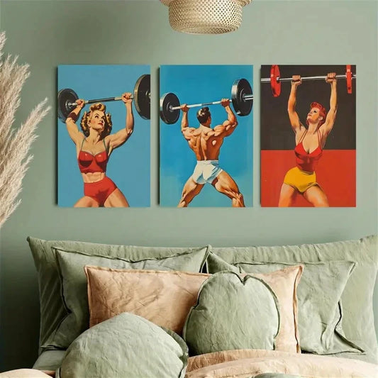 3pcs Gym Weightlifting Metal Print Ready to Hang Art