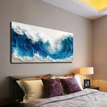 Vibrant Blue Wave Landscape Wall Art canvas office home room framed 120x60cm