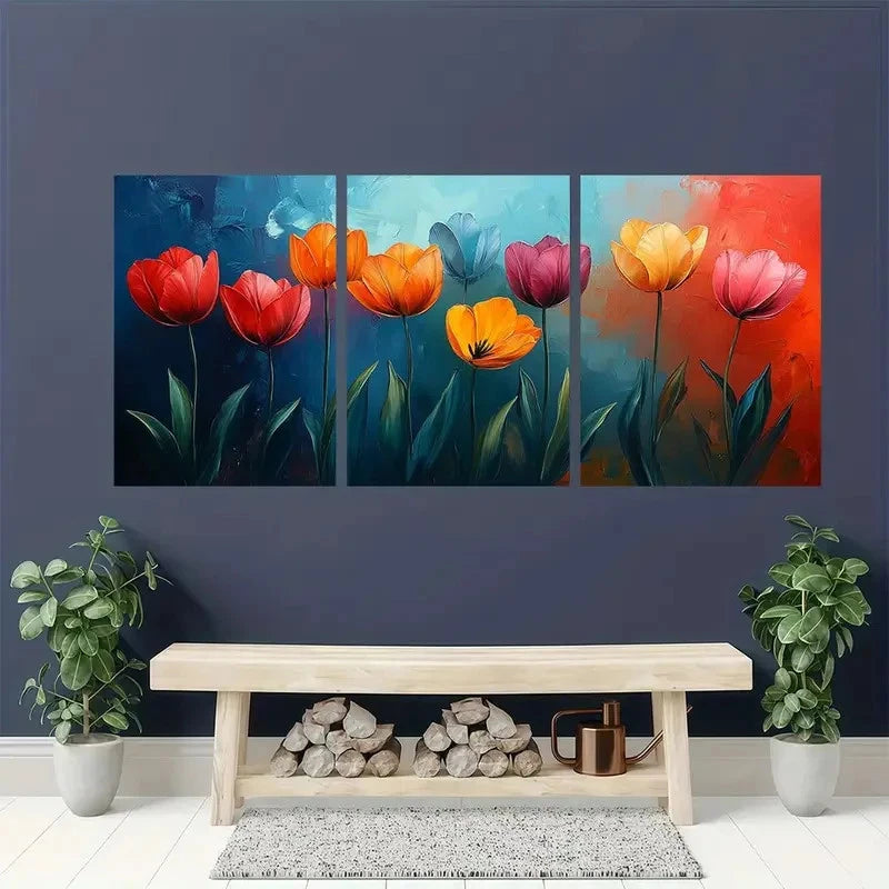 3pcs Vibrant Colorful Tulip Abstract Painting Metal Print Ready to Hang Art - Bella Home Decor