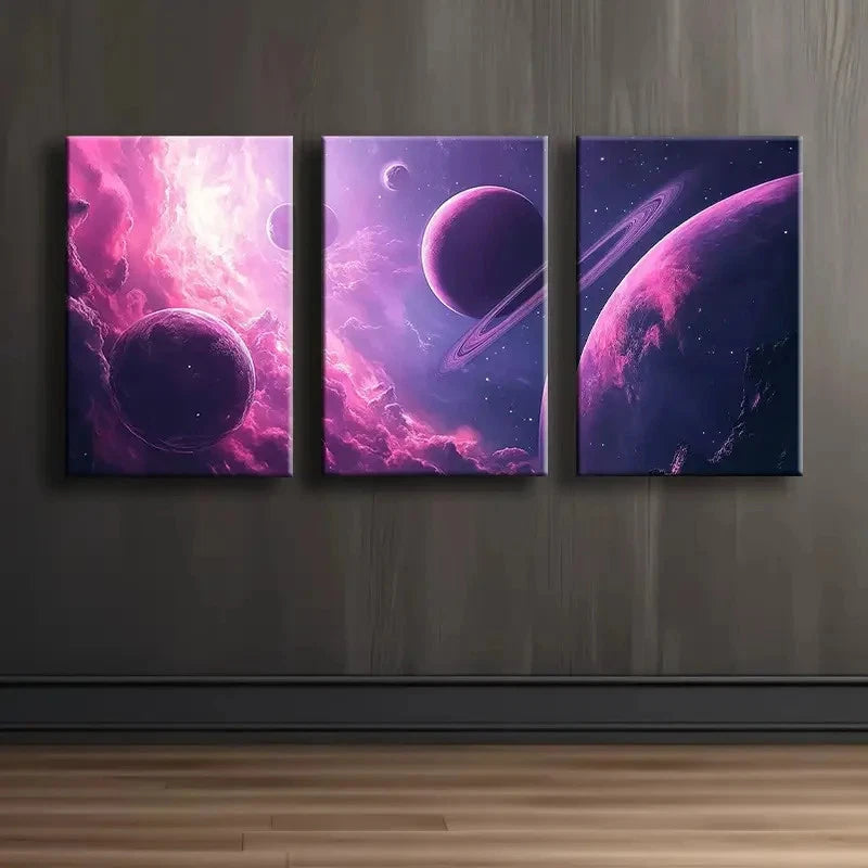 3pcs Space Themed Galaxy Planets Wall Art Set Canvas Framed 60x90cm - High Quality Print 100% Australian Made Wall Canvas Ready to Hang