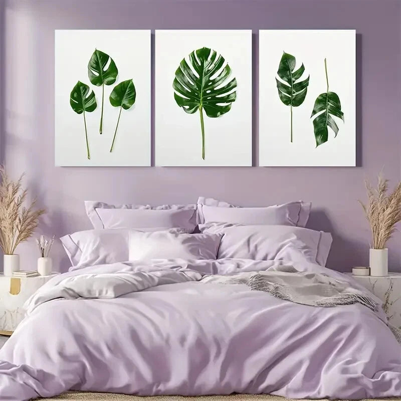 3pcs Vibrant Monstera Leaves Tropical Palm Leaf Metal Print Ready to Hang Art - Bella Home Decor