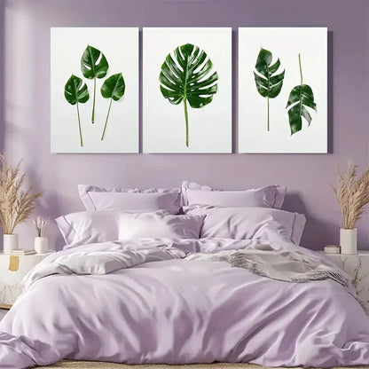 3pcs Vibrant Monstera Leaves Tropical Palm Leaf Metal Print Ready to Hang Art - Bella Home Decor