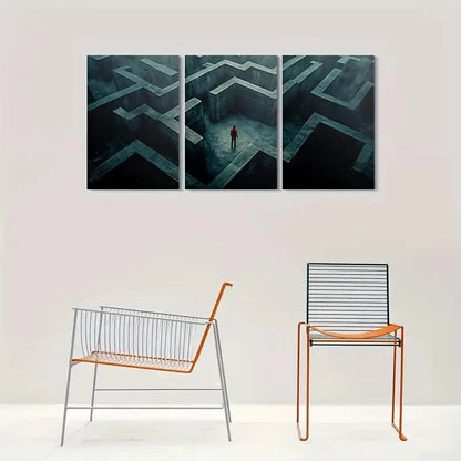 3pcs Abstract Maze Lost in the Labyrinth Metal Print Ready to Hang Art - Bella Home Decor