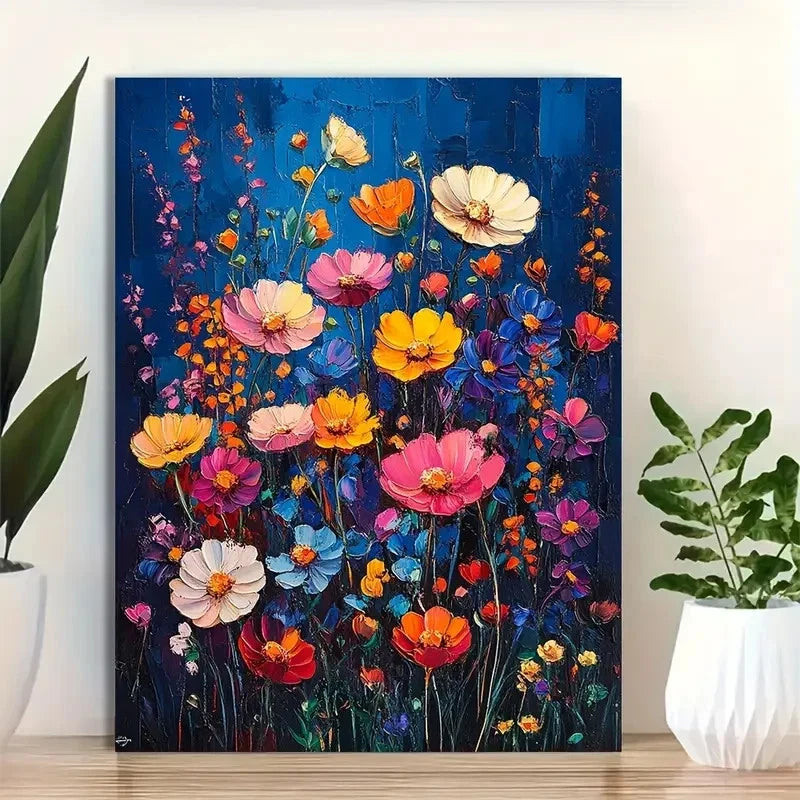 Beautiful Colorful Daisies And Wildflowers Painting 40x60cm Metal Print Ready to Hang - Bella Home Decor