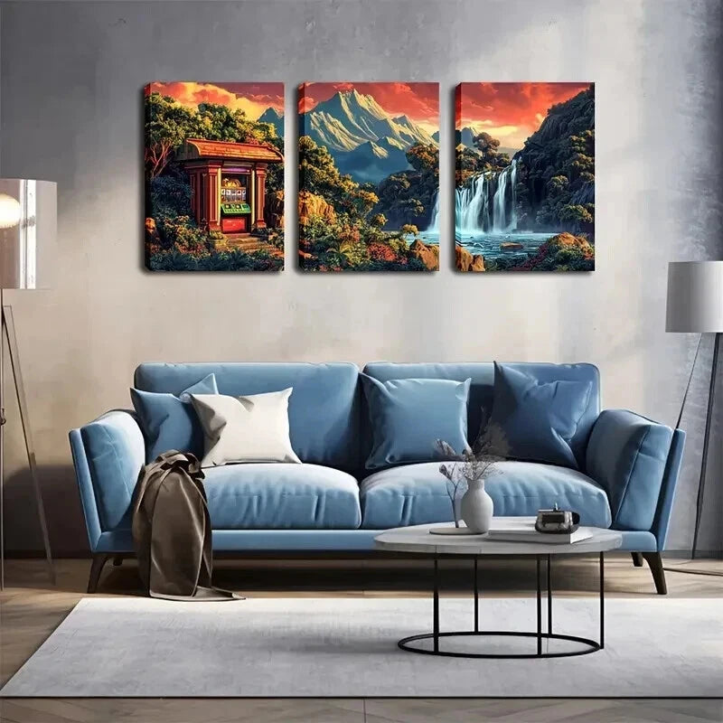 3pcs Waterfall Pavilion Modern Décor Perfect Wall Art Set Canvas Framed 50x70cm - High Quality Print 100% Australian Made Wall Canvas Ready to Hang - Bella Home Decor
