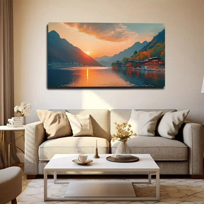 Beautiful Sunset Mountain Wall Art Canvas Office Home Room Framed 120x60cm