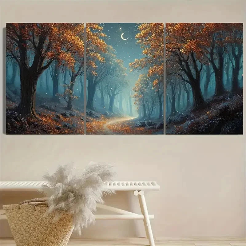 3pcs Autumn Forest Mystical Wall Art Set Canvas Framed 50x70cm - High Quality Print 100% Australian Made Wall Canvas Ready to Hang - Bella Home Decor