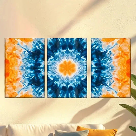 3pcs Blue And Orange Tie-Dye Design Wall Art Set Canvas Framed 40x60cm - High Quality Print 100% Australian Made Wall Canvas Ready to Hang