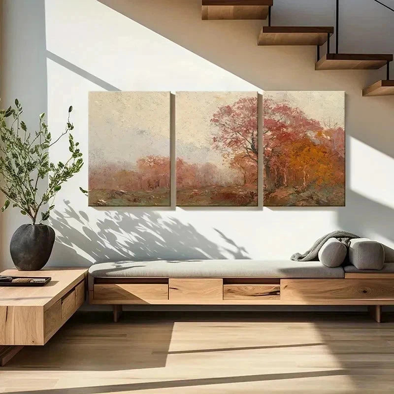 3pcs Autumn Trees Oil Style Painting Wall Art Set Canvas Framed 50x70cm - High Quality Print 100% Australian Made Wall Canvas Ready to Hang - Bella Home Decor
