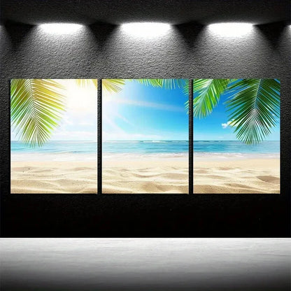 3pcs Tropical Beach Scene Palm Tree Seascape Metal Print Ready to Hang Art - Bella Home Decor
