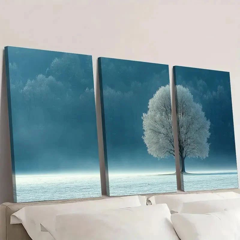 3pcs Winter Tree   Serene Snow SW  Wall Art Set Canvas Framed 60x90cm - High Quality Print 100% Australian Made Wall Canvas Ready to Hang