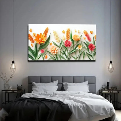 Yellow Flowers with Green Leave Wall Art Canvas Office Home Room Framed 120x60cm - Bella Home Decor
