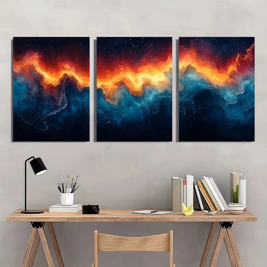 3pcs Abstract Aqua Watercolor Metal Print Ready to Hang Art