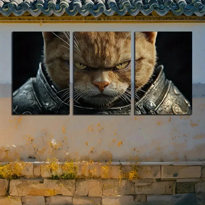 3pcs Knight Cat Armor Design Metal Print Ready to Hang Art - Bella Home Decor