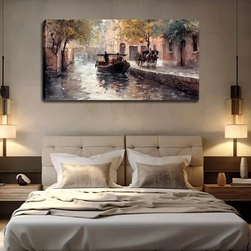 Gondola Horse-Drawn Carriage Wall Art Canvas Office Home Room Framed 120x60cm - Bella Home Decor