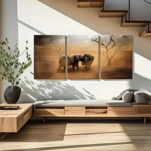 3pcs Elephants & Dead Trees Landscape Wall Art Canvas Unframed - High Quality Print 100% Australian Made Wall Canvas
