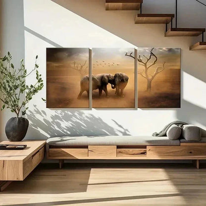3pcs Elephants & Dead Trees Landscape Wall Art Canvas Unframed - High Quality Print 100% Australian Made Wall Canvas