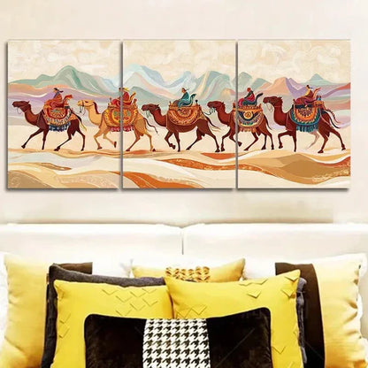 3pcs Camel Caravan Wall Art Set Canvas Unframed - High Quality Print 100% Australian Made Wall Canvas - Bella Home Decor