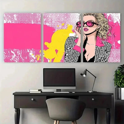 3pcs Vintage Pink Preppy Retro Girl Perfect Wall Art Set Canvas Framed 40x60cm - High Quality Print 100% Australian Made Wall Canvas Ready to Hang
