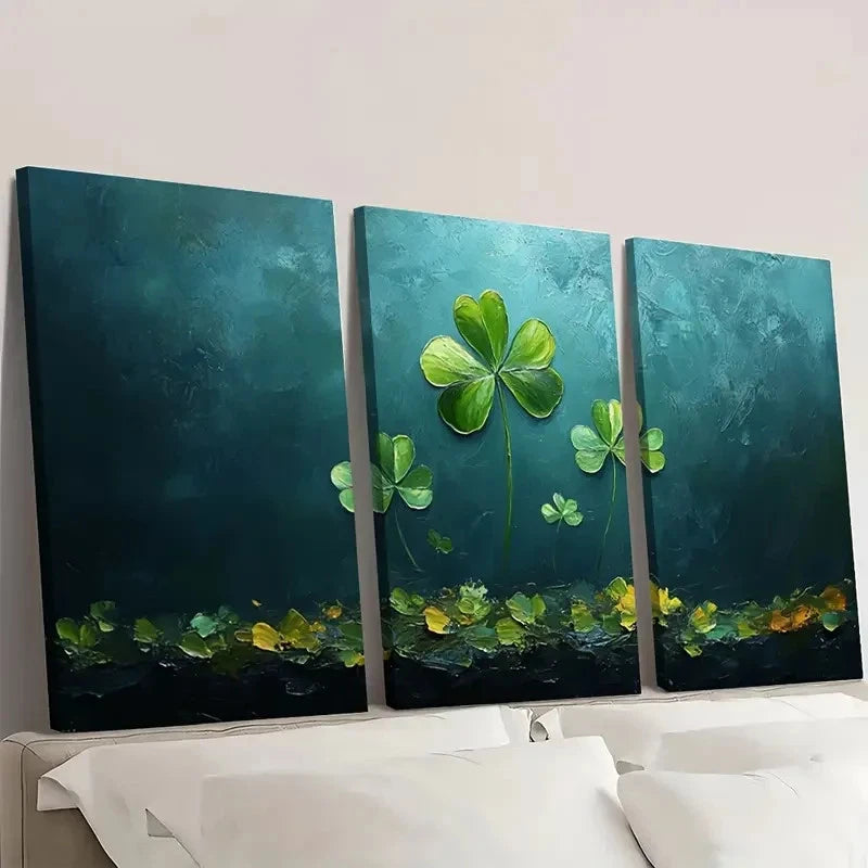 3pcs Four Leaf Clover  TY   Wall Art Set Canvas Framed 60x90cm - High Quality Print 100% Australian Made Wall Canvas Ready to Hang - Bella Home Decor