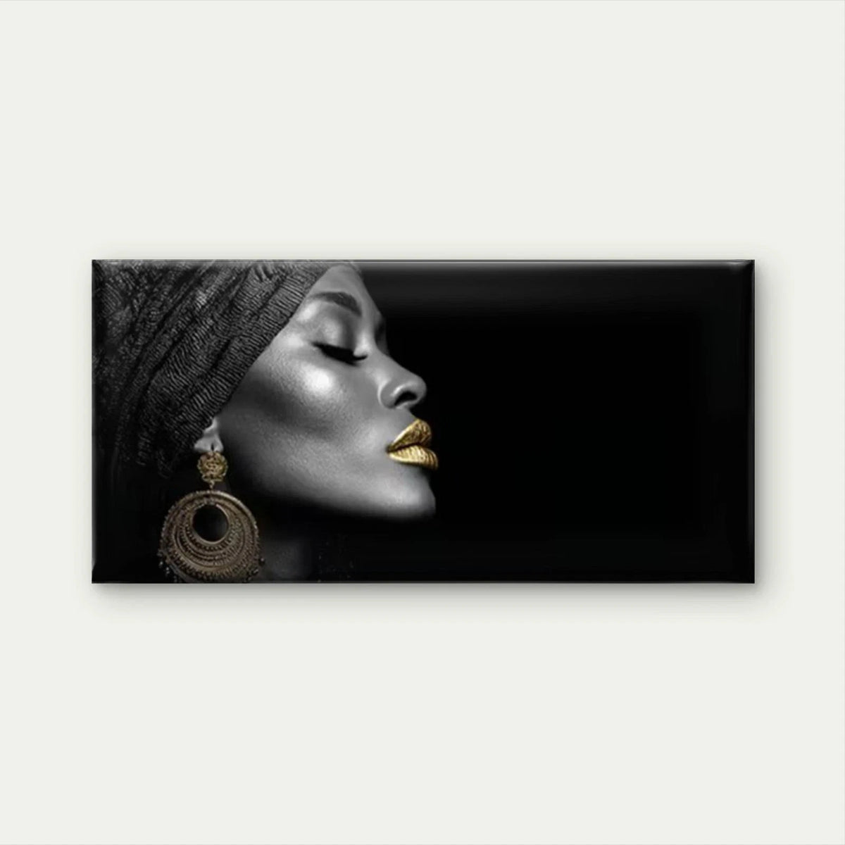 Earrings & Golden Lip Makeup Wall Art Canvas Office Home Room Framed 120x60cm