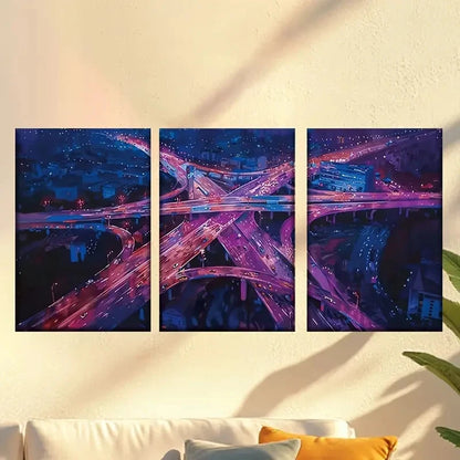 3pcs Fashionable city night scene Wall Art Set Canvas Framed 60x90cm - High Quality Print 100% Australian Made Wall Canvas Ready to Hang