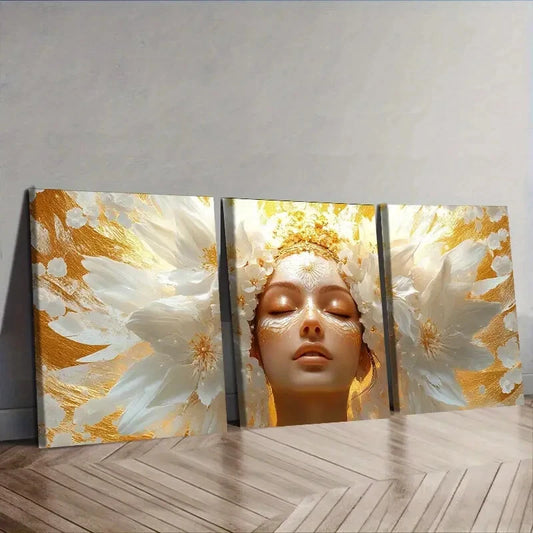 3pcs The goddess Indira Painting Wall Art Set Canvas Framed 40x60cm - High Quality Print 100% Australian Made Wall Canvas Ready to Hang