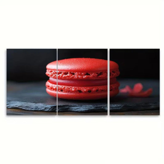 3pcs Red Macaron Delicate Modern Bakery Metal Print Ready to Hang Art
