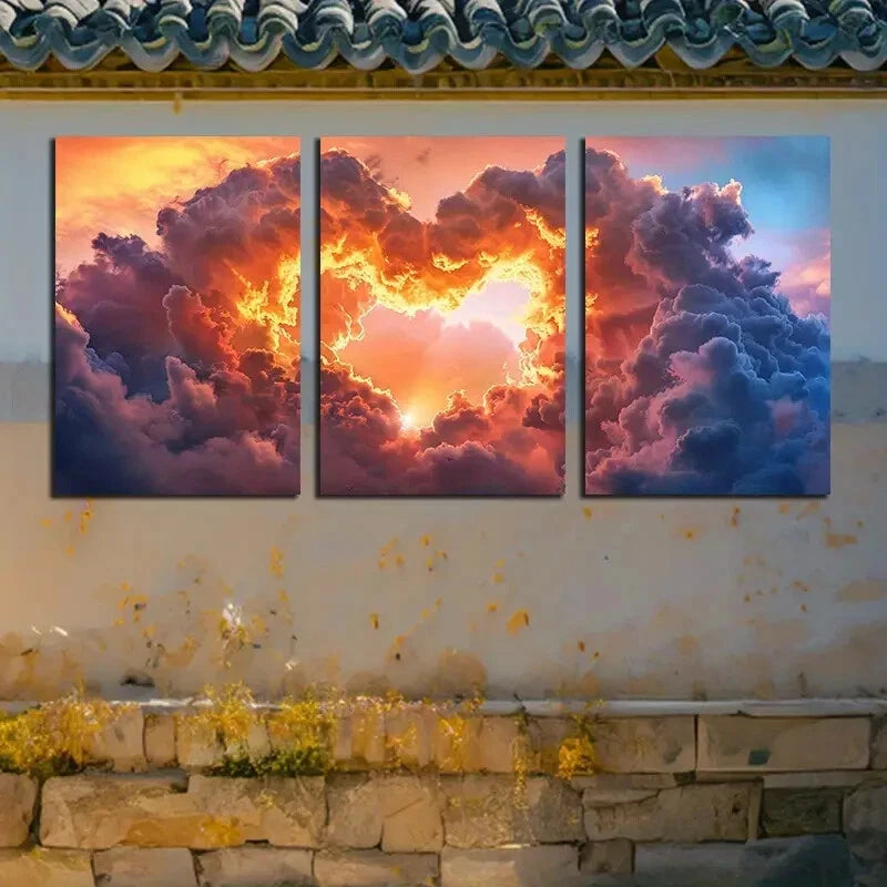 3pcs Vibrant Heart-shaped Cloud Design Metal Print Ready to Hang Art - Bella Home Decor