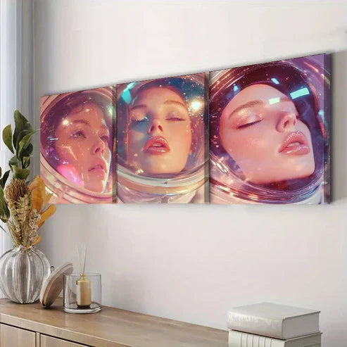 3pcs Featuring An Astronaut Colorful Background  Wall Art Set Canvas Unframed - High Quality Print 100% Australian Made Wall Canvas