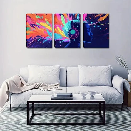 3pcs Vibrant Music Headphones Dreamlike Abstract Wall Art Set Canvas Unframed - High Quality Print 100% Australian Made Wall Canvas